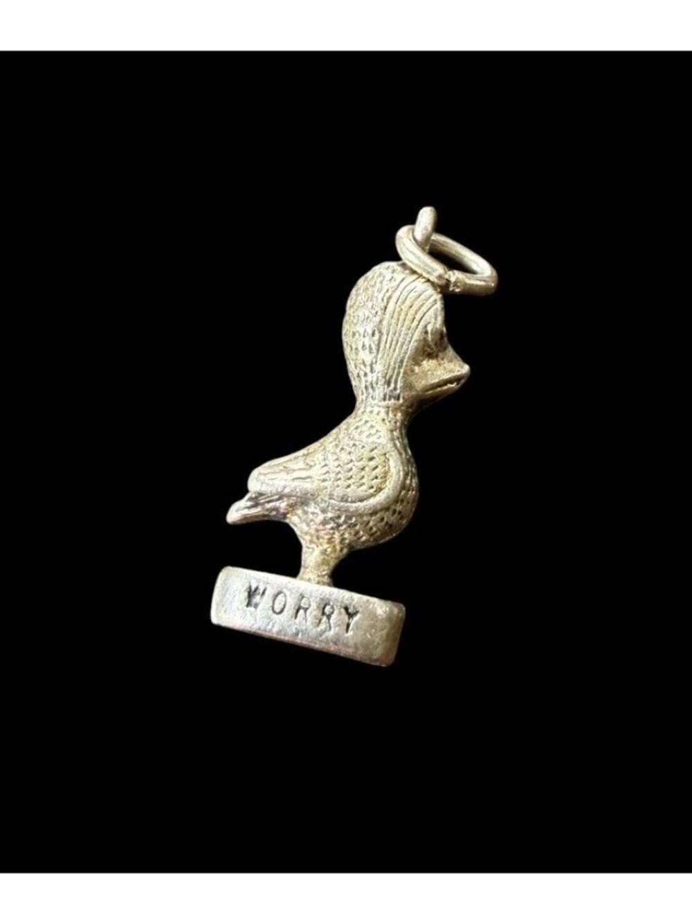 Vintage Sterling Silver Worry Bird Charm Pendant Dangle 3D